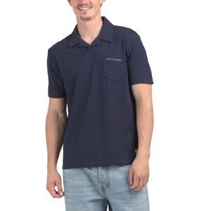 SCOTCH & SODA Maritime Blue Ribbed Johnny Collar Pocket Polo